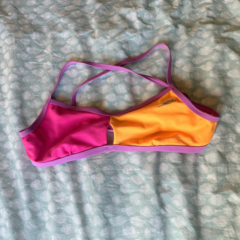 Speedo Bikini Top Neon Orange Pink Purple With Keyhole Size Large